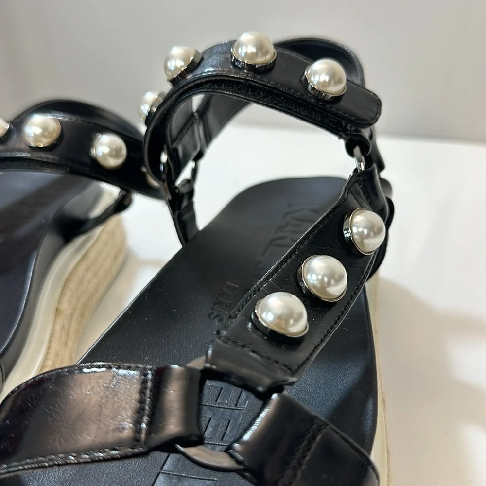Karl‎ Lagerfeld Paris Patzi Embellished Leather Espadrille Sandals Size 9.5